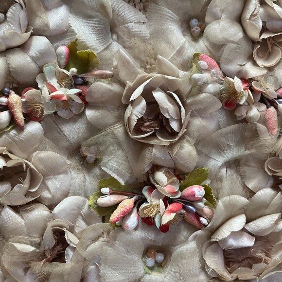 Vintage Flower Embellished Lined Straw Handbag Purse - Picture 3 of 8